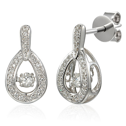 Round Brilliant Cut Diamond With Micro Set Pear Shape Halo Dancing Diamond Earrings