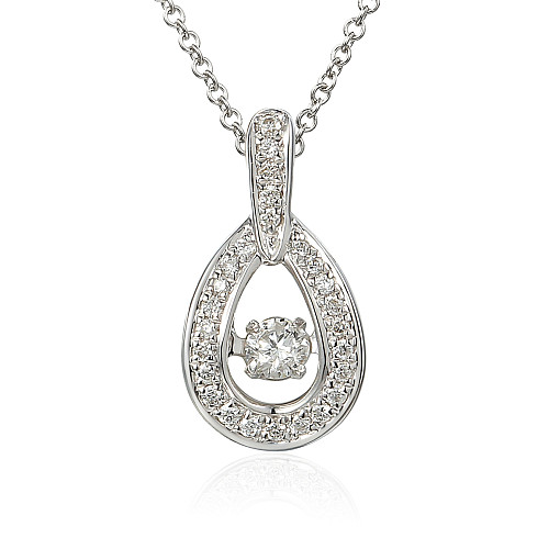 Round Brilliant Cut Diamond With Micro Set Pear Shape Halo Dancing Diamond Necklace
