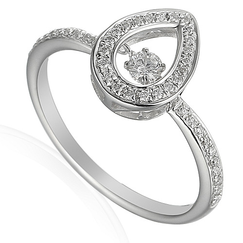 Round Brilliant Cut Diamond With Micro Set Pear Shape Halo Dancing Diamond Ring
