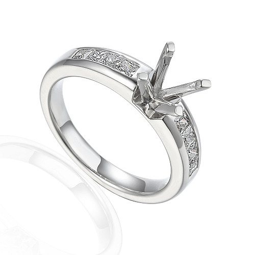 Round Brilliant Cut Claw Set Centre With Channel Set Princess Cut Diamond Shoulders Semi Set Ring