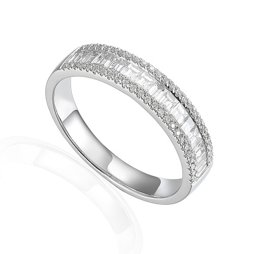 Claw and Channel Set Baguette and Round Brilliant Cut Diamond Half Eternity Ring