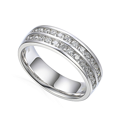 Round Brilliant Cut Diamond Channel Set Double Row Half Eternity Ring