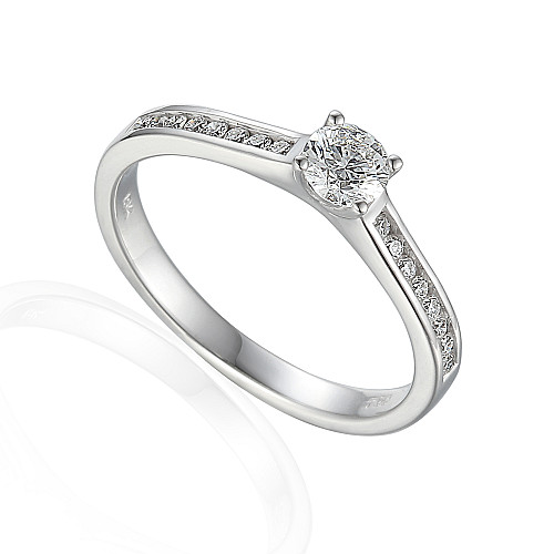 Claw Set Round Brilliant Cut Diamond Solitaire With Channel Set Shoulders Ring