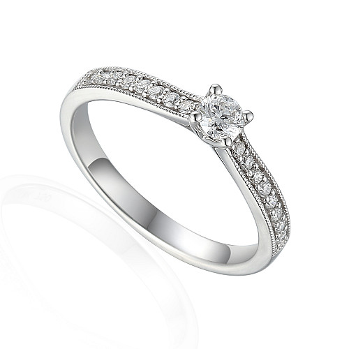 Claw Set Round Brilliant Cut Solitaire With Micro Set Diamond Shoulders Ring