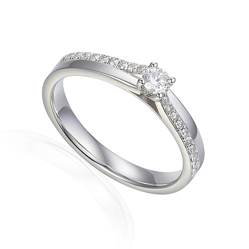 Claw Set Round Brilliant Cut Diamond Solitaire With Alternating Pave Set Shoulders Ring