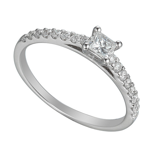 Claw Set Princess Cut Diamond Solitaire With Round Brilliant Cut Micro Set Shoulders Ring