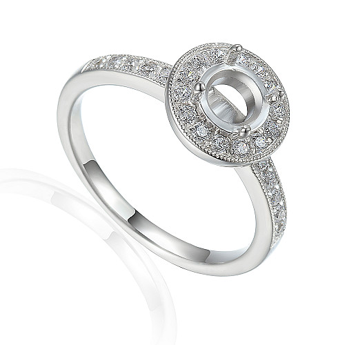 Round Brilliant Cut Claw Set Centre With Milgrain Micro Set Diamond Halo And Shoulders Semi Set Ring