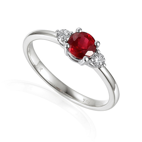 Claw Set Round Brilliant Cut Ruby & Diamond 3 Stone Ring