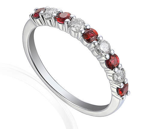 Claw Set Round Ruby & Round Diamond Half Eternity Stacking Ring