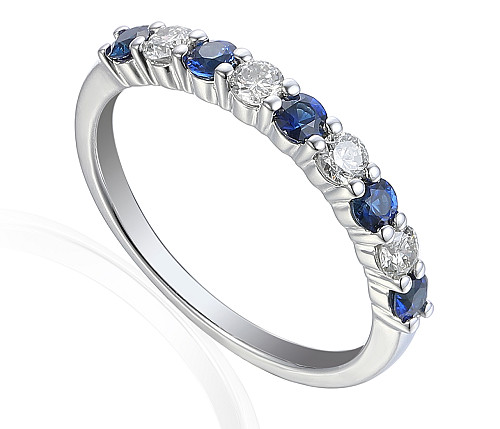 Claw Set Round Sapphire & Round Diamond Half Eternity Stacking Ring