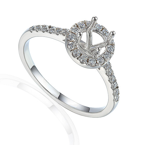 Round Brilliant Cut Claw Set Centre With Micro Set Diamond Halo And Shoulders Semi Set Ring