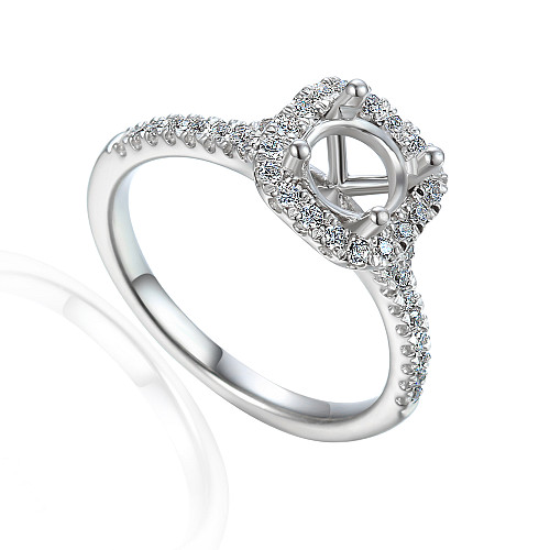 Round Brilliant Cut Claw Set Centre With Micro Set Diamond Halo And Shoulders Semi Set Ring