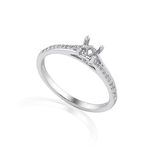 Round Brilliant Cut Claw Set Centre With Micro Set Diamond Shoulders Semi Set Ring