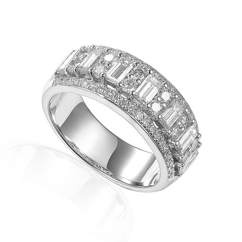 Claw & Micro Set Baguette Cut & Round Diamond Half Eternity Statement Ring