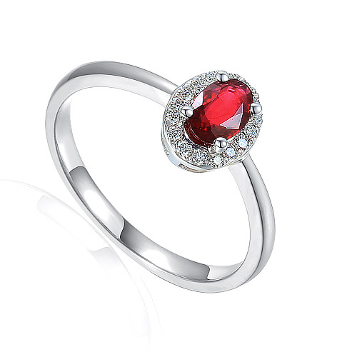Claw Set Oval Cut Ruby With Diamond Halo Ring