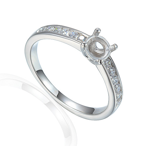 Princess Cut Claw Set Centre With Channel Set Diamond Shoulders Semi Set Ring