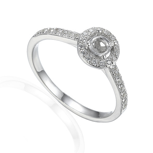 Round Brilliant Cut Claw Set Centre With Micro Set Diamond Halo And Shoulders Semi Set Ring