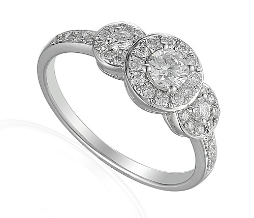 Round Brilliant Cut Diamond Claw Set Triple Halo With Micro Set Shoulders Ring
