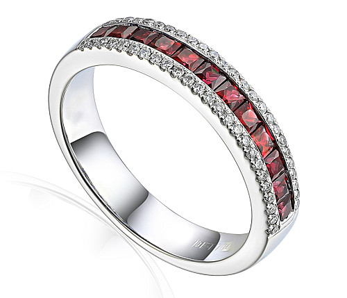 Micro & Channel Set Princess Cut Ruby & Round Diamond Statement Ring