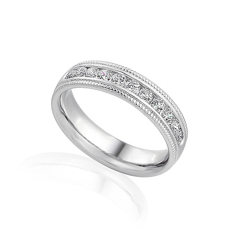 Micro Set Round Brilliant Cut Diamond With Milgrain Half Eternity Ring