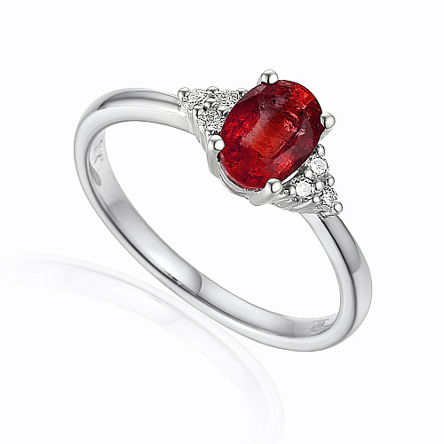 Oval Ruby & Round Brilliant Cut Diamond Claw Set Trefoil Ring