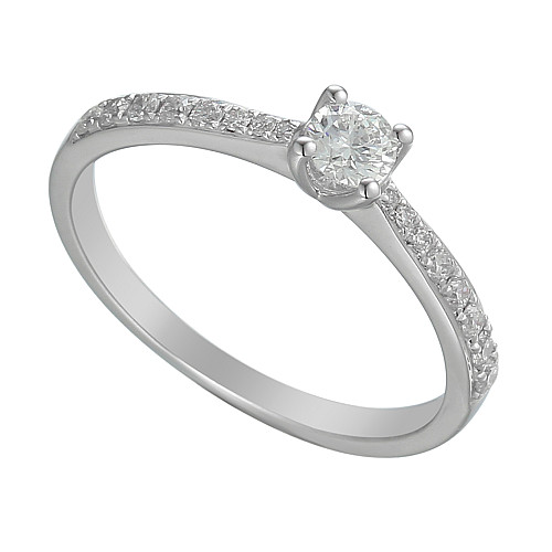 Claw Set Round Brilliant Cut Diamond Solitaire With Micro Set Shoulders Ring