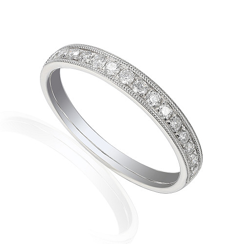 Micro Set Round Brilliant Cut Diamond With Milgrain Half Eternity Ring