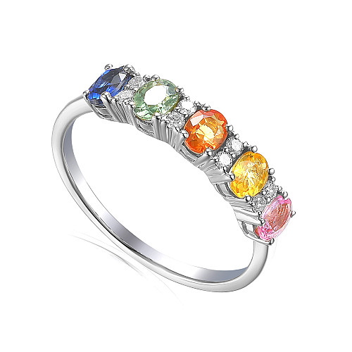 Claw Set Oval Cut Multi Colour Sapphire & Round Diamond Half Eternity Ring
