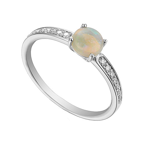 Platinum Claw + Micro Set Round Diamond and Round Opal Solitaire Ring