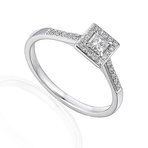 Princess Cut Diamond Centre With Micro Set Round Brilliant Cut Diamond Halo Ring