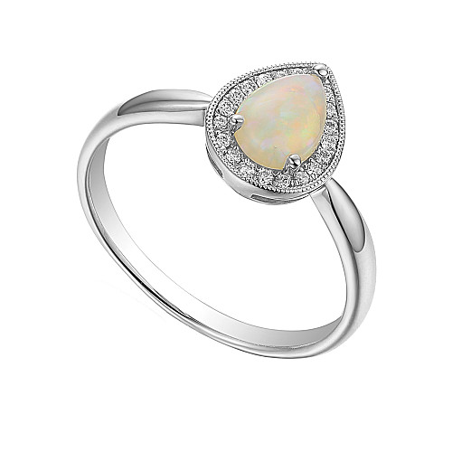 Platinum Claw + Micro Set Round Diamond and Pear Opal Halo Ring