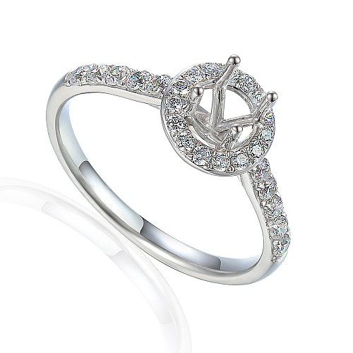 Round Brilliant Cut Claw Set Centre With Micro Set Diamond Halo And Shoulders Semi Set Ring