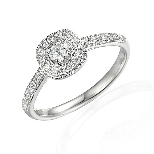 Claw Set Round Brilliant Cut Diamond With Micro Set Shoulders Halo Ring
