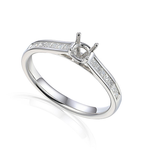 Round Brilliant Cut Claw Set Centre With Channel Set Diamond Shoulders Semi Set Ring