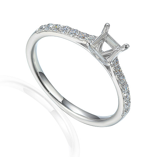 Princess Cut Claw Set Centre With Micro Set Round Brilliant Cut Diamond Shoulders Semi Set Ring