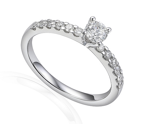 Claw Set Round Brilliant Cut Diamond Solitaire With Pave Set Shoulders Ring