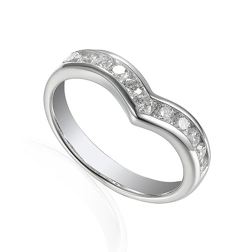 Channel Set Round Brilliant Cut Diamond Curved Half Eternity Ring
