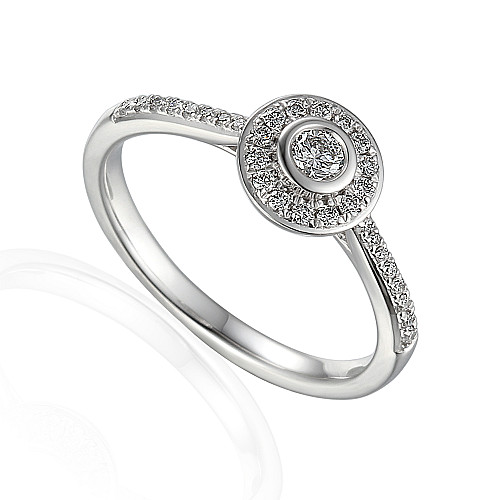 Rubover Set Round Brilliant Cut Diamond With Micro Set Shoulders & Halo Ring