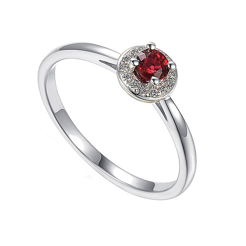 Claw Set Round Brilliant Cut Ruby With Diamond Halo Ring