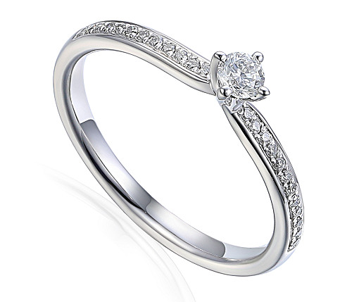 Claw Set Round Brilliant Cut Diamond Solitaire With Pave Set Rubover Shoulders Ring