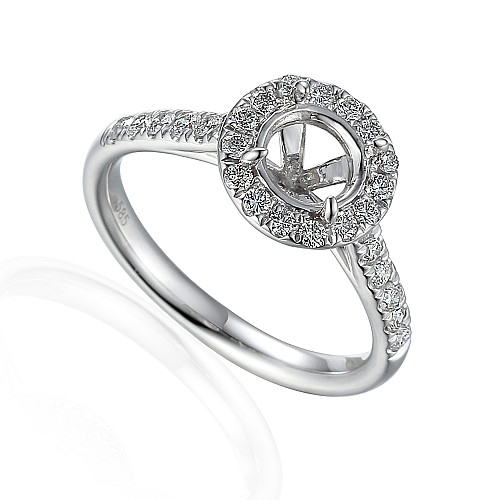 Round Brilliant Cut Claw Set Centre With Micro Set Diamond Halo And Shoulders Semi Set Ring