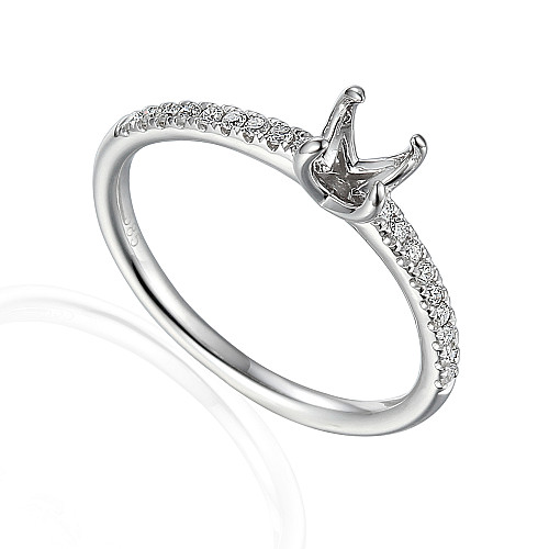 Round Brilliant Cut Claw Set Centre With Micro Set Diamond Shoulders Semi Set Ring
