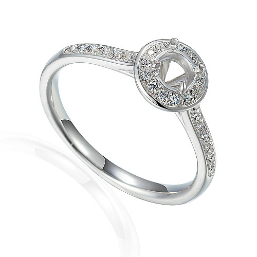 Round Brilliant Cut Claw Set Centre With Micro Set Diamond Halo And Shoulders Semi Set Ring