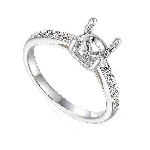 Round Brilliant Cut Claw Set Centre With Micro Set Diamond Shoulders Semi Set Ring