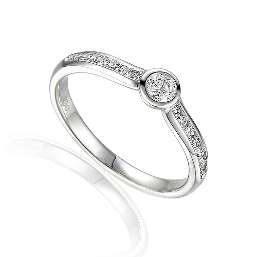 Rubover Set Round Brilliant Cut Diamond With Channel Set Shoulders Solitaire Ring