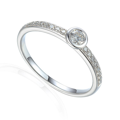 Rubover Set Round Brilliant Cut Diamond With Channel Set Shoulders Solitaire Ring