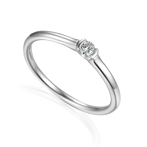 Semi Rubover Set Round Brilliant Cut Diamond Solitaire Ring