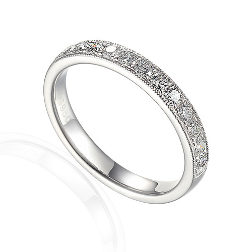 Round Brilliant Cut Diamond With Milgrain Micro Set Half Eternity Ring