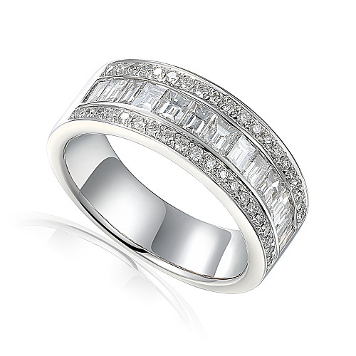 Micro & Channel Set Round & Baguette Diamond Half Eternity Ring