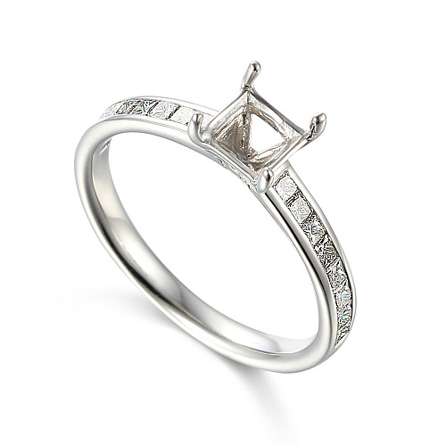 Princess Cut Claw Set Centre With Channel Set Diamond Shoulders Semi Set Ring